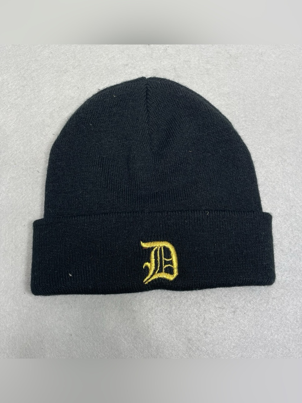 Detroit Old English D Knit Beanie Black Gold Cuffed OS
